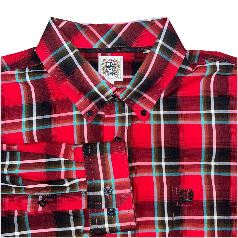 Cinch Long Sleeve Button Down Plaid Shirt Men's Large *DRY CLEANED*